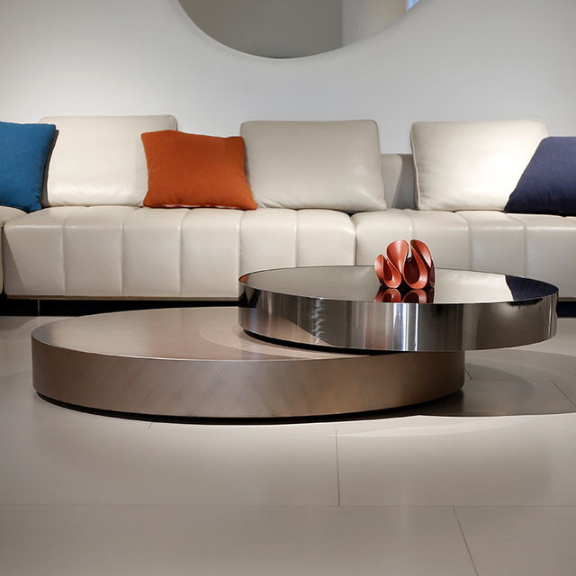 Adjustable End Round Coffee Table Stainless Steel Furniture Double Modern Luxury Brass Rotating Coffee Table for Living Room