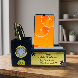 Custom Wooden <b>Desk</b> Organizer Gift Box with Pen Holder Clock <b>Phone</b> <b>Stand</b> Personalized Corporate Giveaway - Product Image 5