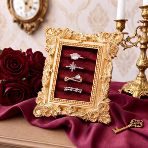 Support de présentation de bagues vintage en or avec cadre, organisateur de bijoux doublé de velours pour la vente au détail, les boutiques - Product Image 5