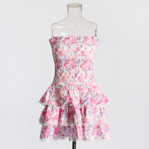 Vestido sin tirantes estampado de estilo francés King Mcgreen <span class=keywords><strong>Stra</strong></span>, Vestido corto sexy con hombros descubiertos y cintura ajustada - Product Image 5