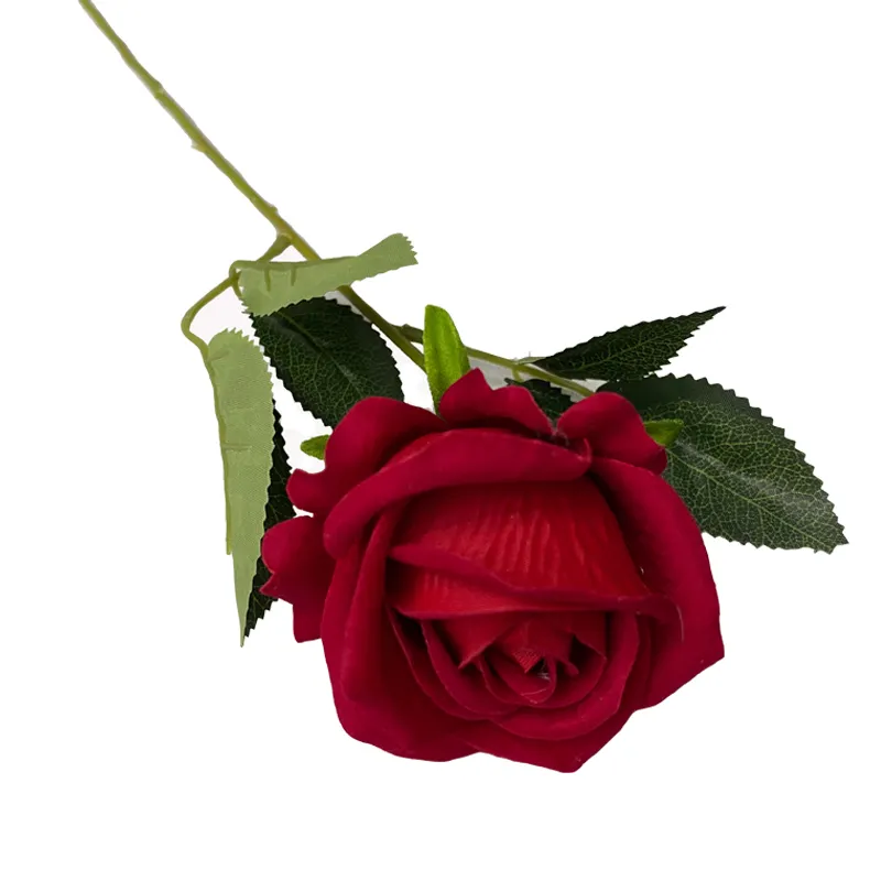 Artificial Flower Real Touch Single Rose Flower Velvet Bulk Flower Long Stem Rose For Wedding Decoration