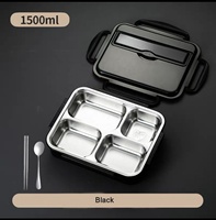 Boîte à Bento en acier inoxydable avec 4 compartiments, boîte à Bento en métal avec baguettes et cuillère