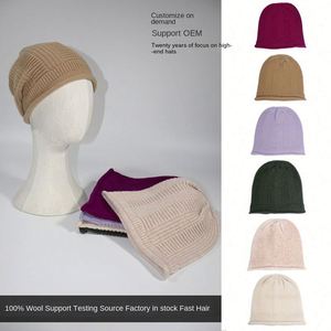 Gorro de Lana 100% Pura para Mujer, Tejido, con Protección para las Orejas, Color Sólido, para Cabezas Grandes, para Invierno, para Exteriores - Product Image 2