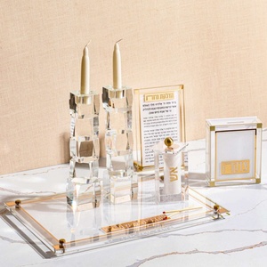 Moderne Fantaisie <span class=keywords><strong>Cristal</strong></span> transparent Bloc Lucite Chanukah Judaïca Hanoukka Acrylique Huile Menorah Vase à fleurs Chic - Product Image 1