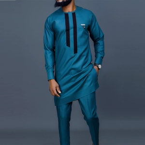 Completo <span class=keywords><strong>Estivo</strong></span> <span class=keywords><strong>Casual</strong></span> da <span class=keywords><strong>Uomo</strong></span> CCY, <span class=keywords><strong>Abbigliamento</strong></span> in Stile Africano Dashiki con Camicia a Righe e Pantaloni Lavorati a Maglia - Product Image 2