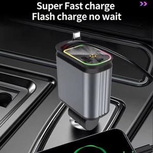 4 en 1 doble USB C y USB <span class=keywords><strong>A</strong></span> Car con luz de proyector de estrellas y cable Adaptador de carga de coche ajustable de 180 grados - Product Image 4