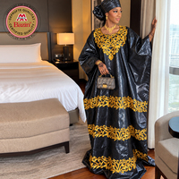 Robe Boubou Dashiki en Brocart, 100% Coton Bazin Riche, Robe Africaine pour Femme, Mariage, Mariée, Mali, Robe de l'Aïd avec Foulard