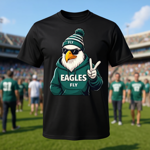 T-shirt graphique Eagles Fly noir pour hommes, grande taille, design Team Spirit - Product Image 3