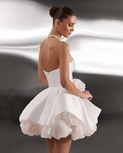 Ruolai HL419 senza maniche senza spalline cerniera posteriore rose 3D fiori <span class=keywords><strong>abito</strong></span> da <span class=keywords><strong>sposa</strong></span> <span class=keywords><strong>corto</strong></span> per la <span class=keywords><strong>sposa</strong></span> - Product Image 3