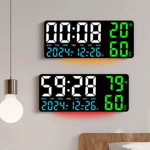 Horloge murale numérique intelligente avec affichage LED personnalisé de 13 pouces, date et jour, avec éclairage néon pour un usage domestique - Product Image 2