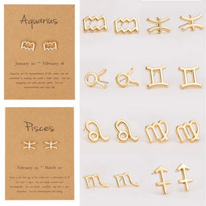 Pendientes de Moda en Oferta en Aliexpress, Pendientes de Botón con Signos del Zodiaco, Chapados en Oro, 12 Constelaciones, Horóscopo - Product Image 3