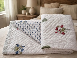 Elegant Hand Block Printed Jaipuri Razai King Size Cotton <b>Quilt</b> Reversible Boho Indian <b>Bedding</b> Handmade Home Decor - Product Image 2