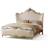 Lit double Jianfeina de style français et américain en cuir véritable et bois massif 1,8 m, luxueux pour chambre principale, usage domestique