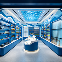 Meuble de présentation robuste et écologique sur mesure pour magasin de pêche, comptoir mural éclairé par LED pour la vente de cannes à pêche et leur accessoires