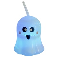 Gobelet en plastique PP en forme de crâne 16oz 500ml avec paille et couvercle, lumineux LED, jetable, pour fêtes et événements, logo personnalisé, vente en gros