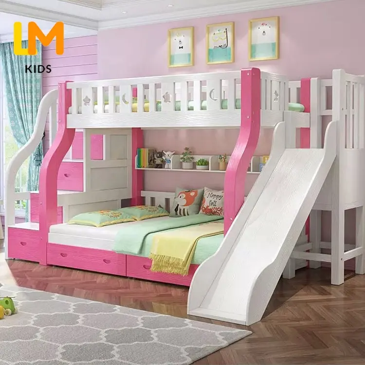 Cama de princesa montessori, cama com deslizamento e escadas para crianças