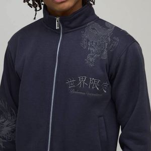 Dark Grey Printed Winter Hooded Windbreaker Jacket Cuffed <b>Pants</b> Custom Men Two-Piece Tracksuit 100% Cotton Fleece Lining - Product Image 4