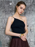 Haut asymétrique en cachemire pur à 100 % pour femme, coupe ajustée, sans manches, tricot fin côtelé, doux, extensible, élégant, chaud pour l'hiver