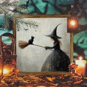 20cm all'ingrosso grandi arazzi <span class=keywords><strong>di</strong></span> pittura in legno incorniciato strega <span class=keywords><strong>di</strong></span> Halloween su scopa arte da parete stampa personalizzabile Dropshipping DDP - Product Image 4