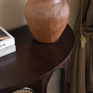 Semi Circular Entryway <b>Table</b> Vintage French Style Solid Wood <b>Console</b> Cabinet With Glass Doors For Foyer <b>Storage</b> - Product Image 2