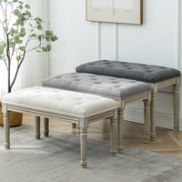 Tabouret carré européen en tissu, tabouret de piano bjflamingo Vanity Bench Foot-stool avec pieds en bois sculpté