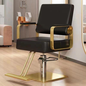 Fauteuil de Barbier Moderne Hydraulique, Chaise de Coiffure Noire Rembourrée avec Cadre Métallique Doré, Mobilier de Salon de Coiffure - Product Image 3