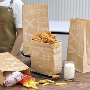 Sac en papier kraft écologique personnalisé avec logo pour emballage de hamburgers à emporter, restauration rapide, frites, biodégradable, recyclable, avec poignée - Product Image 6