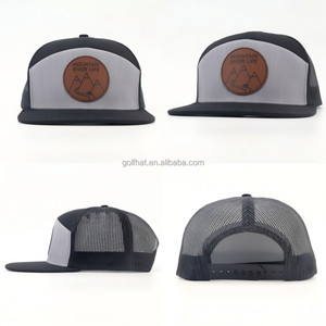 Wholesale 7 Panel Leather Patch Gorras Custom Logo Mesh Trucker Hats Rope Hip Hop Embroidery Baseball <b>Caps</b> for Fishing Outdoors - Product Image 2