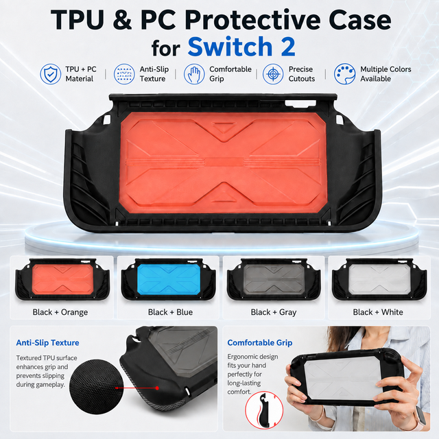 Two-Tone Shockproof TPU+PC Protective Case Ergonomic Grip Anti-Slip Protective Cover for Nintendo Switch 2 Gaming Accessories