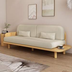 Solid <b>Wood</b> <b>Sofa</b> Three Seater Minimalist Living Room Upholstered Fabric L Shaped Combination Furniture - Product Image 4