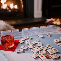 Collection Thème Ski 2026 : Ensemble de Tuiles de Mahjong Américain Bleu Cabane Forestière, Ensemble de Luxe 3 Couches – Cadeau d'Anniversaire ou pour la Famille