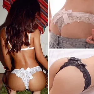 <span class=keywords><strong>Mutandine</strong></span> Esotiche da Donna a Vita Bassa in Pizzo Intimo Sexy a Tinta Unita con Fiocco Ricamato Biancheria Intima Traspirante Perizoma Lingerie - Product Image 4