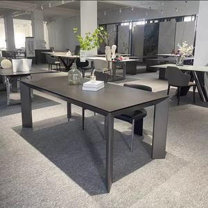 Sang trọng Victorian cổ điển đơn giản bàn ăn Đặt đá cẩm thạch màu đen với thép không gỉ 6 ghế <span class=keywords><strong>8</strong></span> chỗ ngồi nhà hàng bàn ăn - Product Image 3