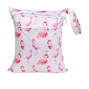 Bolsa húmeda de flores flamencos 30x36 cm bolsa húmeda de doble bolsillo impermeable reutilizable <span class=keywords><strong>para</strong></span> <span class=keywords><strong>cosas</strong></span> de bebé bolsa de almacenamiento de Bikini - Product Image 3