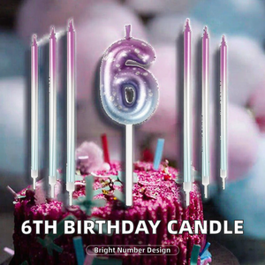 B-088 Candeline per <span class=keywords><strong>6</strong></span>° Compleanno Ecologiche Moderne Lunghe Colorate Numero <span class=keywords><strong>6</strong></span> Candele per Torta Viola Blu Decorazione per Torta - Product Image 3