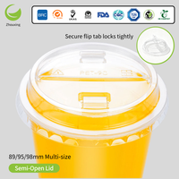 Couvre-gobelet en plastique biodégradable de qualité alimentaire ZFCUP pour boissons glacées, compatible avec les gobelets PET semi-ouverts de 89 mm, 95 mm et 98 mm