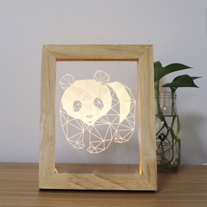 3D LED Table Lampe De Nuit Acrylique Cadre En <span class=keywords><strong>Bois</strong></span> Clair - Product Image 3