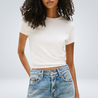 T-shirt en tricot à manches courtes pour femmes, basique, doux, respirant, léger, personnalisable