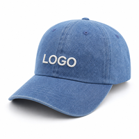 Gorra de mezclilla personalizada 2026, tela vaquera azul lavada premium, 6 paneles sin estructura, logotipo bordado 3D en relieve, correa trasera de cuero, proveedor