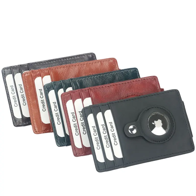 RFID Airtag Card Case Genuine Leather Credit Card Holders Slim Money Clip Minimalist Mens Smart Air Tag Wallets