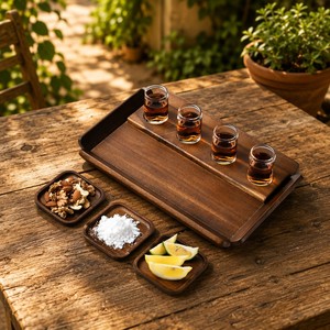 Bandeja <span class=keywords><strong>de</strong></span> Madera para Degustación <span class=keywords><strong>de</strong></span> Tequila con Vasos y Posavasos, Set Rústico para Combinar con Comidas, Degustación <span class=keywords><strong>de</strong></span> Cócteles - Product Image 4