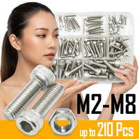 Assortiment de vis à six pans creux en acier inoxydable 304, filetage métrique M2 à M8, pour fixation de machines