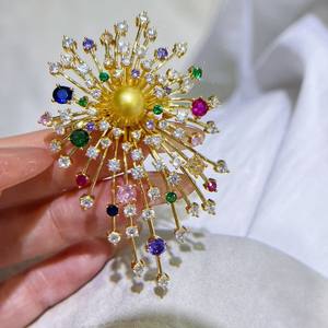 Broche de Perlas de Nanyang de 8 mm con Flores de Fuegos Artificiales Coloridos, Perla de Agua de Mar y Diamante, Pin de Regalo para Mamá y Novia - Product Image 5