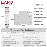 Disjoncteur intelligent WiFi Tuya EWeLink MCB 1P 1-63A avec compteur de puissance, d'énergie kWh, de tension et de courant, protection et contrôle vocal à distance EAKCB