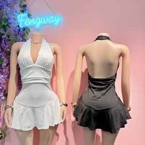 Miniabito estivo da donna con scollo a V profondo, nuovo modello scollato all'americana senza maniche con volant e linea ad A - Product Image 4