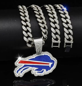Benutzer definierte Luxus Herren Buffalo Bills versilbert & vergoldet kubanische Glieder kette Hip Hop Full Iced Out Crystal Team Logo Anhänger - Product Image 1