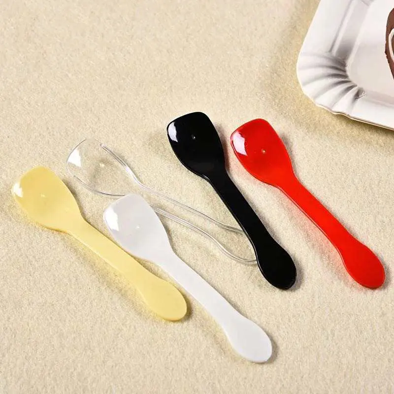 Wegwerp Plastic Lepel 10.3Cm Zwart Rood Geel Helder Wit Individuele Verpakking Pudding Ijs Lepels Voor Verjaardagstaart