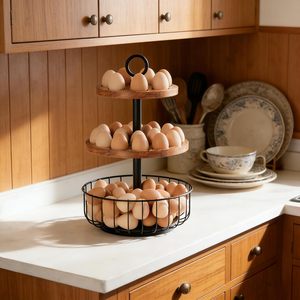 3 Niveles 360 °   Porta Huevos Giratorio con Capacidad para 24+40 Huevos - Organizador de Cocina Rústico Estilo Granja, Estante de Almacenamiento de Huevos en Niveles - Product Image 5