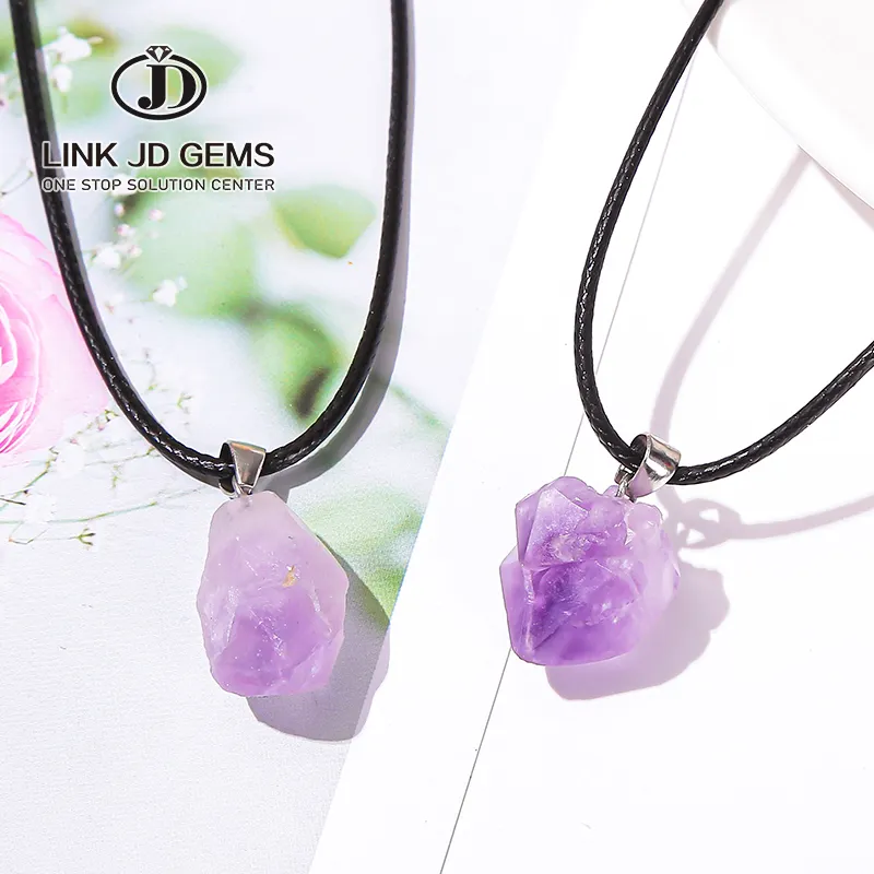 Irregular Shape Reiki Healing Stone Adjustable Choker Lucky Pendant Natural Amethysts Flower Necklace For Women