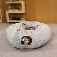 Lit pour chat d'hiver classique de luxe, doux, en peluche, interactif, multifonctionnel, pour l'extérieur, avec boules et tunnels en peluche amovibles
